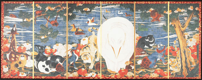 BENRIDO Decorative Folding Screen, "Animals in the Flower Garden" Right screen