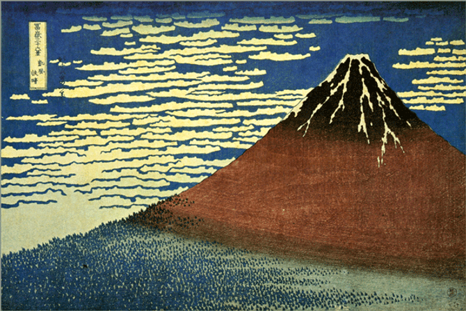 BENRIDO COLLOTYPE Print "Red Fuji" by Hokusai