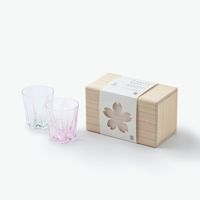 100%Design "SAKURASAKU" Sake Cup (clear), 80cc with Paulownia gift box