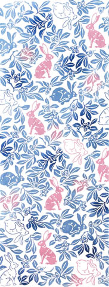 Tenugui with Rabbit Field Pattern, Blue (1054-B)