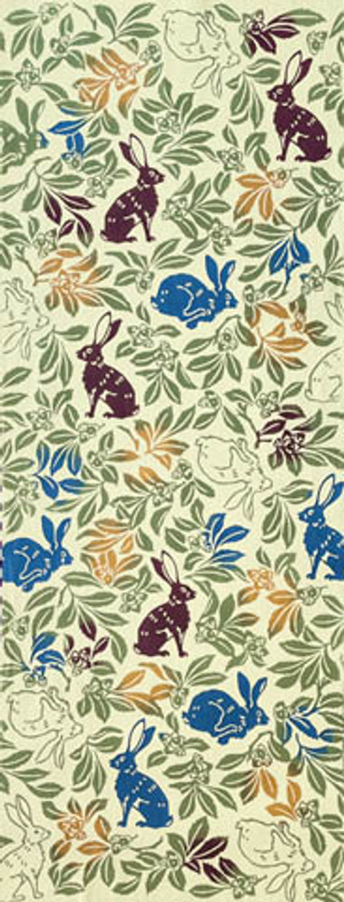 Rienzome Tenugui Cloth with Rabbit Field Pattern, Green (1054-G)