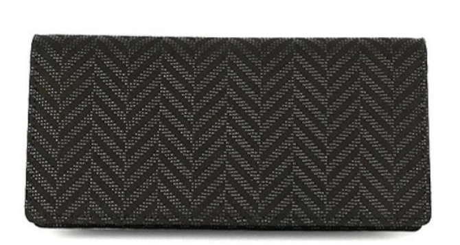 INDENYA Deer Leather Extra Large Card Holder 2529, Herringbone Black on Black