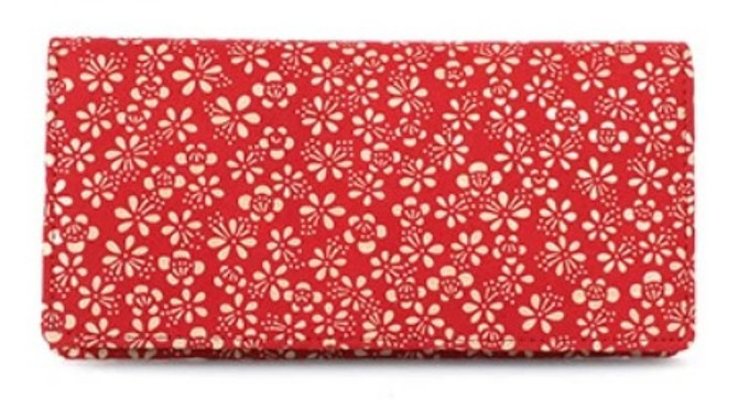 INDENYA Deer Leather Extra Large Card Holder 2529, Ume Flowers White on Red