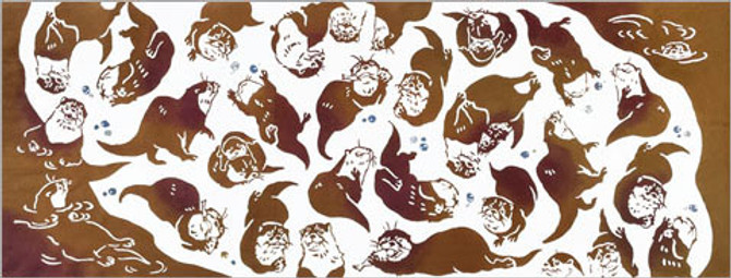 Rienzome Tenugui Cloth with Cute Otter Pattern (1516)