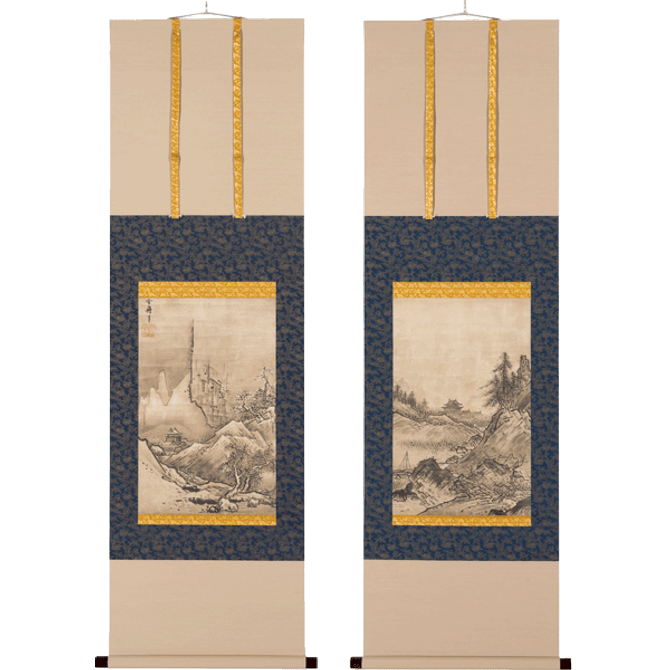 BENRIDO COLLOTYPE Double Hanging Scroll "Landscape of four seasons: autumn + winter"