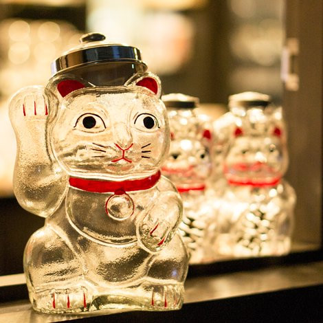 レトロ　まねき猫　ガラスキャニスター　入れ物　未使用　Lucky Cat Glass Bonbonniere, 