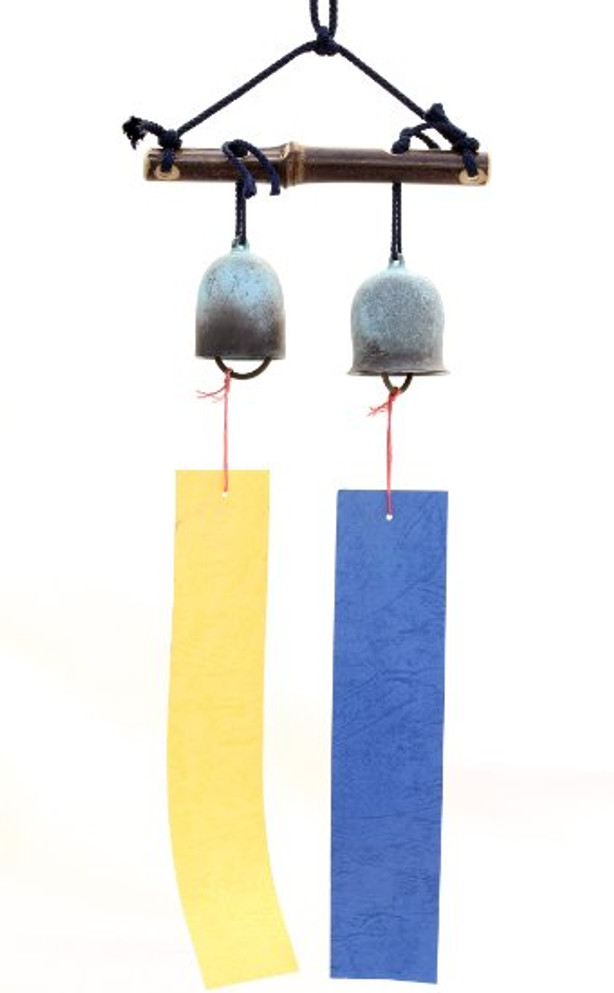 Wind Bell Set with 2 Bells on a Bamboo Hanger
