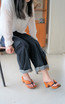 "hitete" heeled Geta, Orange and Black Thong (KC-27)