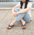 "hitete" heeled Geta, Blue and Black Thong (KC-28)