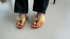 "hitete" heeled Geta,  Yellow and Brown Passion design (KT-38)