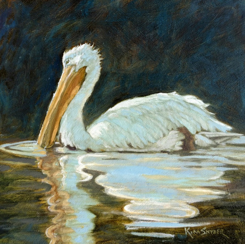 American White Pelican, 8x8 inch study, oil on board.