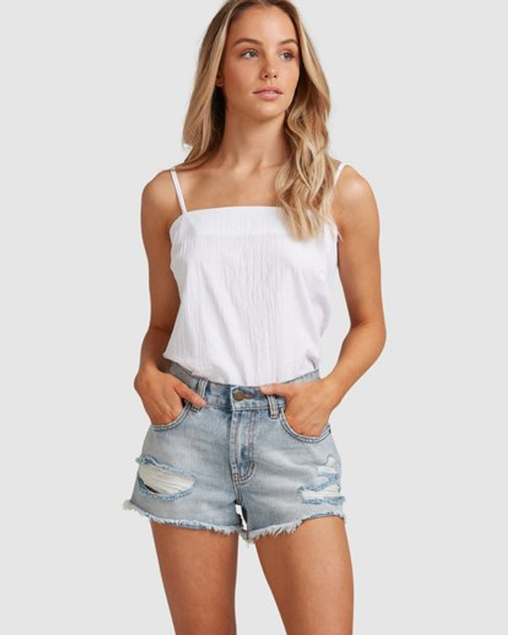 billabong white denim shorts