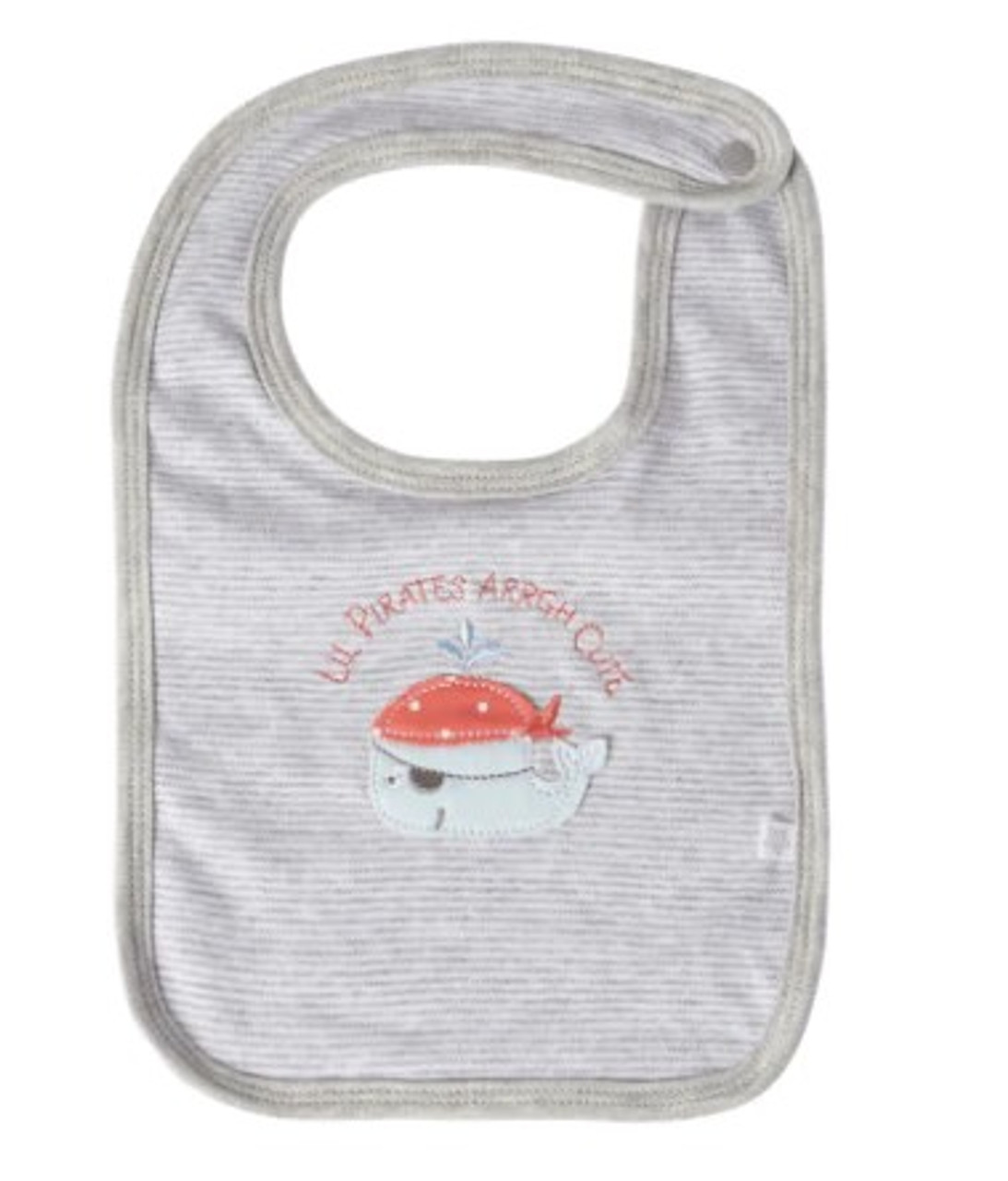 ON SALE Earth Nymph Baby Boy Grey/White Stripe Bib - Pirate Whale