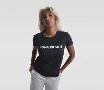 ON SALE Converse Women's Star Chevron Strip SS Tee- Black