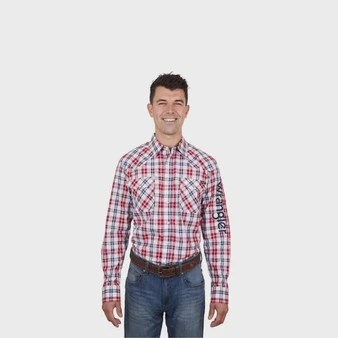 Wrangler Men's Dan Logo L/S Shirt - White/ Red