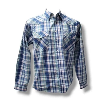 Bisley Men's Snap Button L/S Western Shirt Large Check Blue