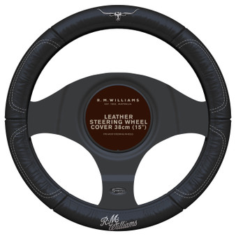 R.M.WILLIAMS LEATHER STEERING WHEEL COVER - 15"