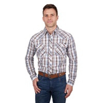 Pure Western Men's Evan L/S Shirt - White/ Tan