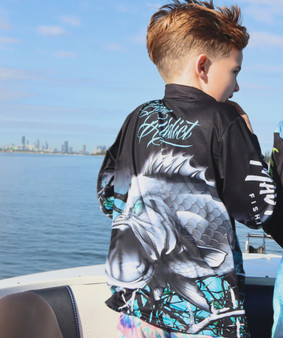 Mad Keen Kids Barra Addict '22 Fishing Shirt - Black