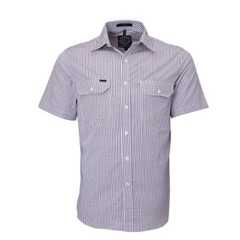 Pilbara Men's S/S Shirt, Double Pockets Red/Navy/White