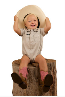 Ringers Western Babies Short Sleeve Work Shirt Romper - Beige