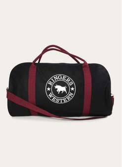 Ringers Western Gundagai Duffle Bag - Black &  Maroon with White Print