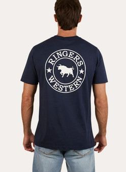 Ringers Western Men's Signature Bull Men Classic T-  Shirt - Navy/ White