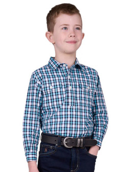 Hard Slog Kid's RUI 1/2 PLKT LS Shirt - Teal/ Navy