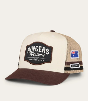 Ringers Western Country Club Deep Fit Trucker  Cap - Off White / Chocolate