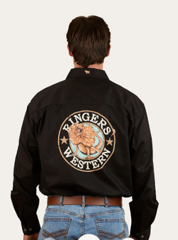 Ringers Western Hawkeye Mens Printed Full Button  Work Shirt - Black / Clay