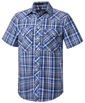Pilbara Men's Snap Button S/S Western Shirt - Blue/Blk/Wht