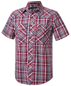 Pilbara Men's Snap Button S/S Western Shirt - Red/Blk/Wht