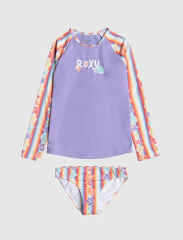 Roxy Girls Rainbow Bay Stripe L/S Lycra Swimwear - 2 Piece