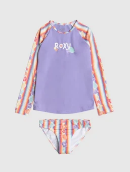 Roxy Girls Rainbow Bay Stripe L/S Lycra Swimwear - 2 Piece