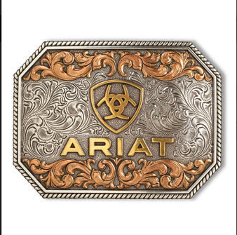 Ariat Rectangle Raised Ariat Logo Buckle Aged Silver/Aged Gold