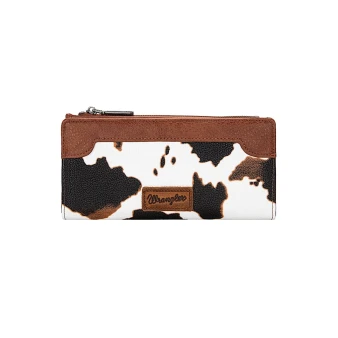 Wrangler Womens Cow Print Slim Wallet - Tan