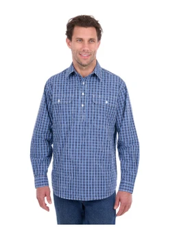 Hard Slog Mens Wyatt 1/2 Plkt LS Shirt - Blue
