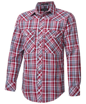 Pilbara Men's Snap Button L/S Western Shirt - Red/Blk/Wht