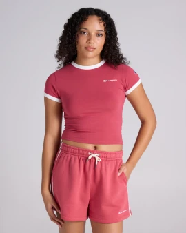 Champion Womens Leg Varsity Ringer Tee - Vintage Red