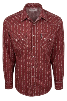 Cinch Mens Modern Fit LS Shirt Snap Button - Burgundy