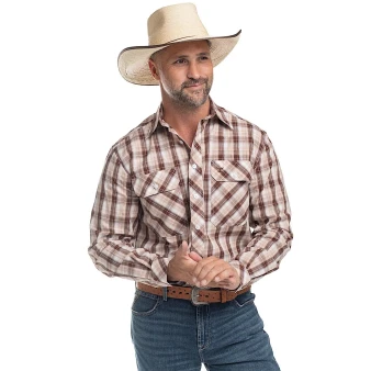 Just Country Mens Austin Full Button L/S Western Shirt - Tan/Choc/White Plaid