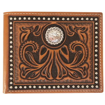 Roper Bi-Fold Tooled Wallet - Leather Tan