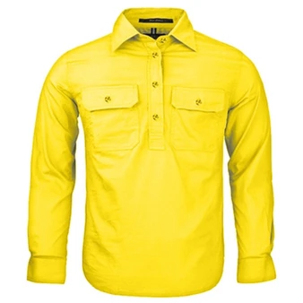 Pilbara Kids Closed Front L/S Workshirt - Lemon