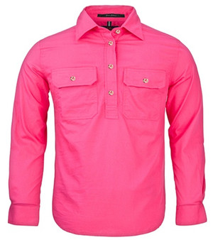 Pilbara Kids Closed Front L/S Workshirt Hot Pink