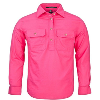 Pilbara Kids Closed Front L/S Workshirt - Hot Pink