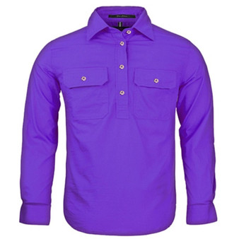 Pilbara Kids Closed Front L/S Workshirt - Purple