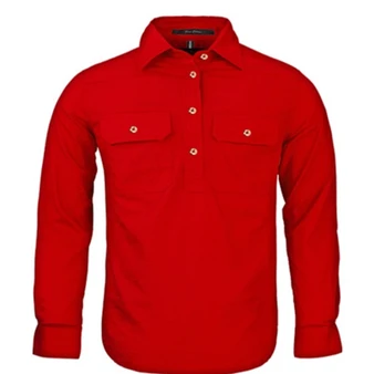 Pilbara Kids Closed Front L/S Workshirt - Red