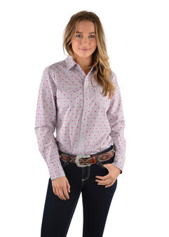 Wrangler Womens Georgie Print Western L/S Shirt White Multi