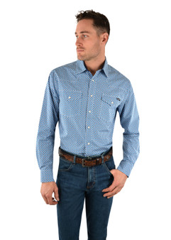 Wrangler Mens Fitzmaurice Western L/S Shirt - Navy/Orange