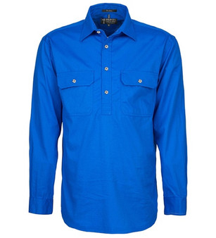 Pilbara Mens Closed Front L/S Workshirt - Cobalt Blue